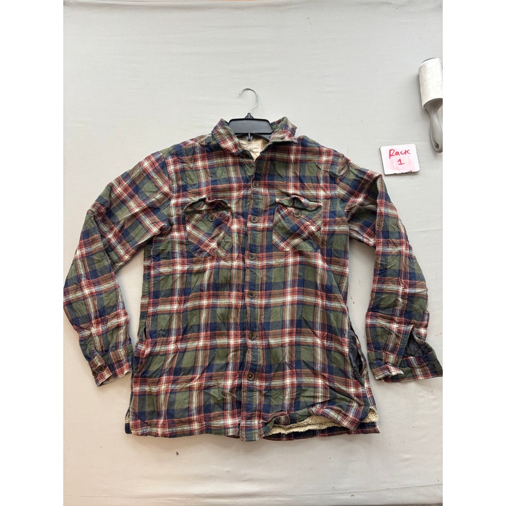 Weatherproof Vintage Mens Plaid Fleece Lined Flannel Shirt Jacket Green Red M